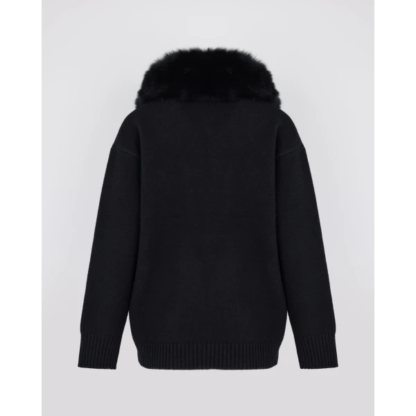 Yves Salomon Merino Knit Jacket with Fox Fur Collar in Black | Jackets | Luxury Shoes 