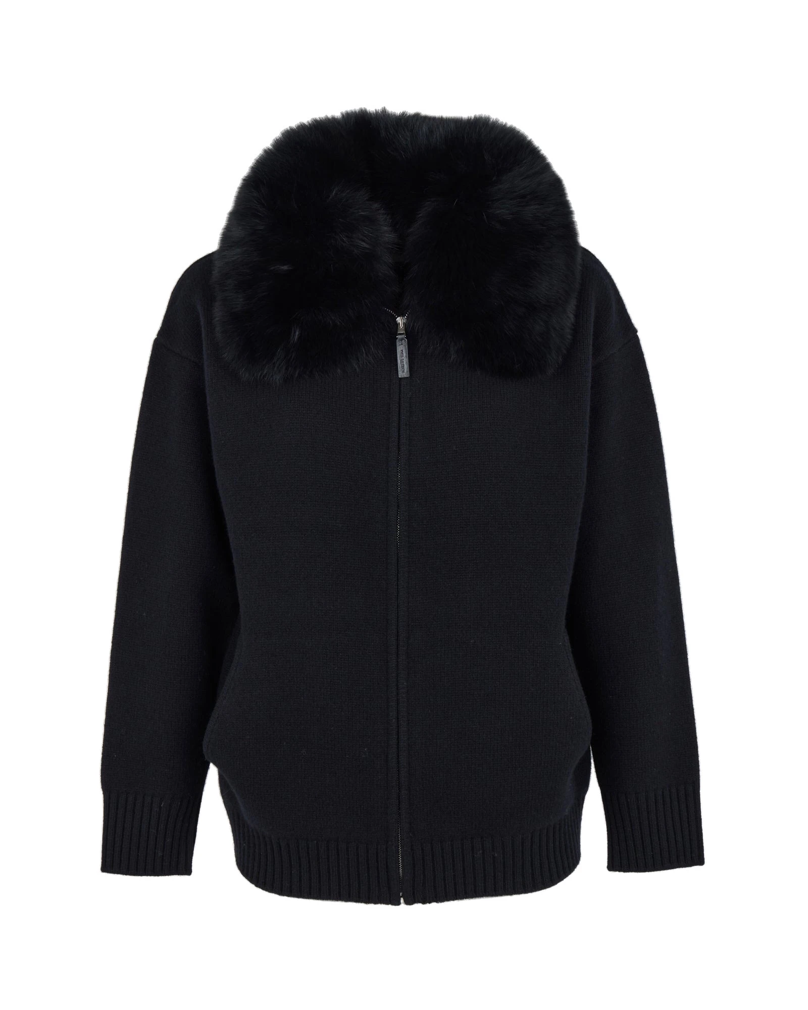 Yves Salomon Merino Knit Jacket with Fox Fur Collar in Black Yves Salomon Merino Knit Jacket with Fox Fur Collar in Black | Jackets | Luxury Shoes