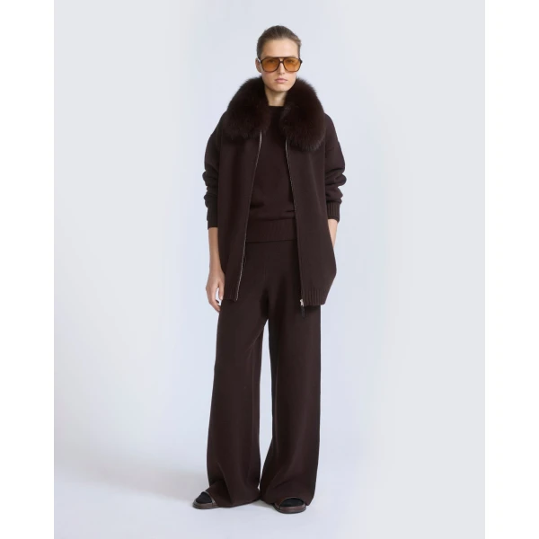 Yves Salomon Merino Knit Jacket with Fox Fur Collar in Brown | Jackets | Luxury Shoes 