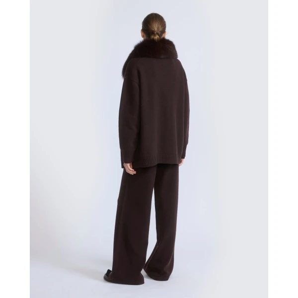Yves Salomon Merino Knit Jacket with Fox Fur Collar in Brown | Jackets | Luxury Shoes 