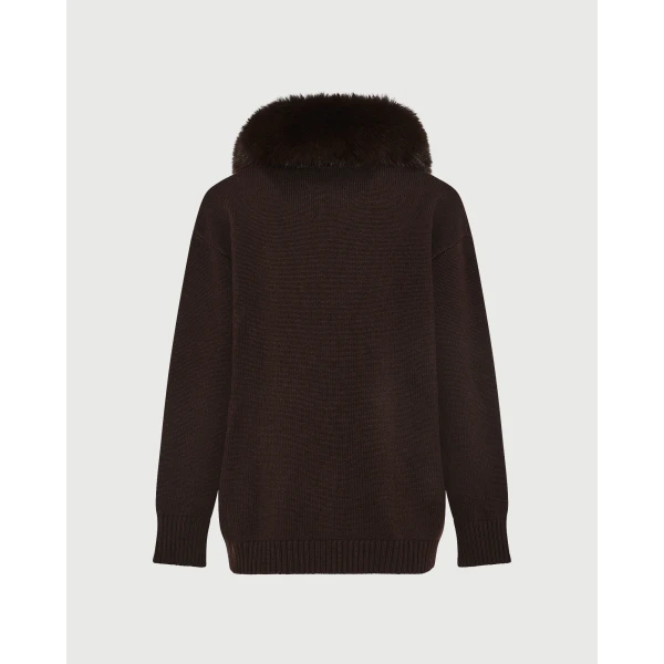 Yves Salomon Merino Knit Jacket with Fox Fur Collar in Brown | Jackets | Luxury Shoes 
