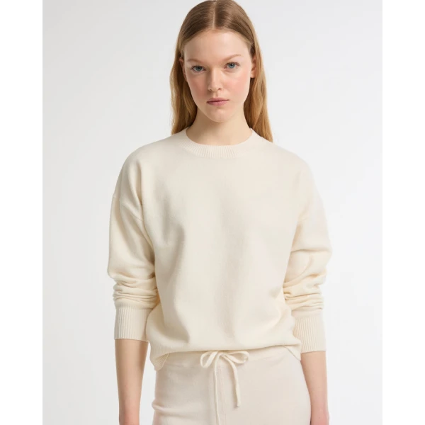 Yves Salomon Merino Knit Jumper in White | Sweaters | Luxury Shoes 