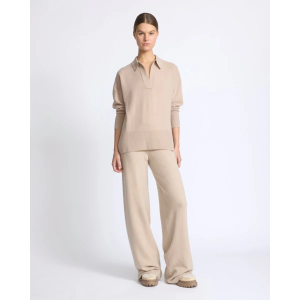 Yves Salomon Merino Knit Polo Shirt in Beige | Sweaters | Luxury Shoes 