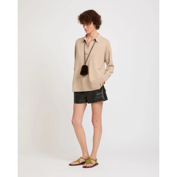 Yves Salomon Merino Knit Polo Shirt in Beige | Sweaters | Luxury Shoes 