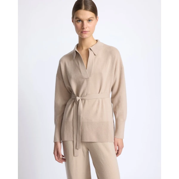 Yves Salomon Merino Knit Polo Shirt in Beige | Sweaters | Luxury Shoes 