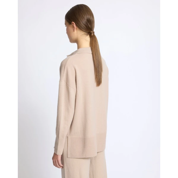Yves Salomon Merino Knit Polo Shirt in Beige | Sweaters | Luxury Shoes 