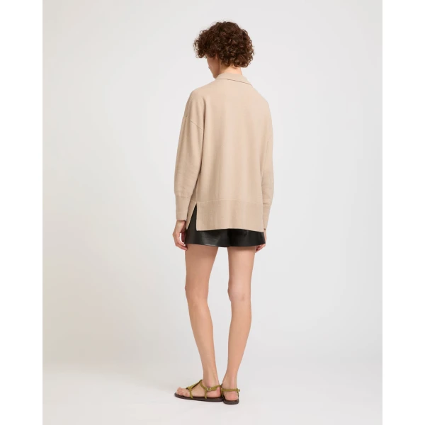 Yves Salomon Merino Knit Polo Shirt in Beige | Sweaters | Luxury Shoes 