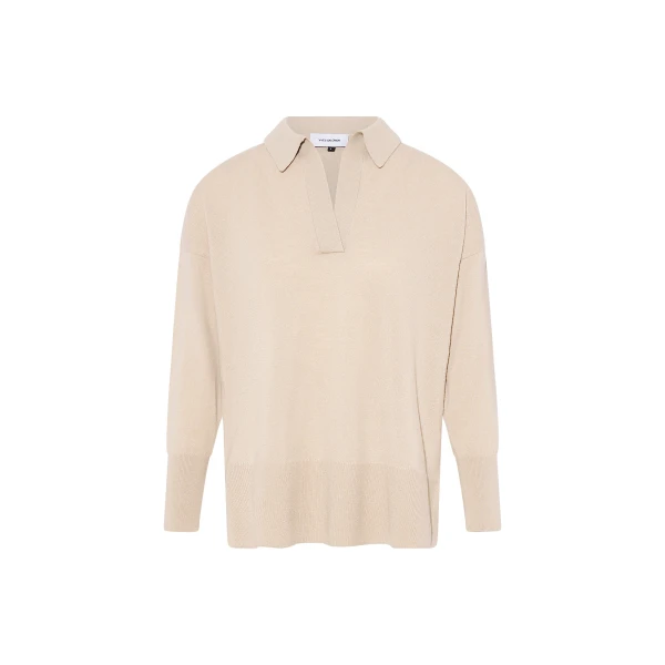 Merino Knit Polo Shirt in Beige