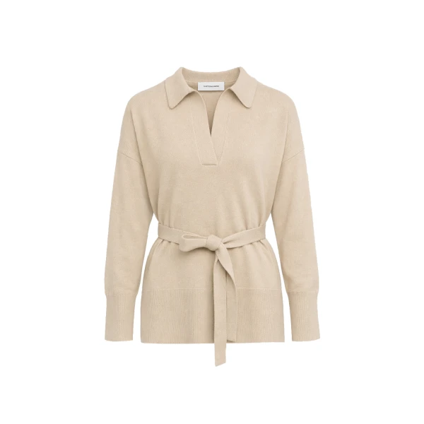 Merino Knit Polo Shirt in Beige