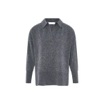 Yves Salomon Merino Knit Polo Shirt in Blue Grey | Women | Luxury Shoes 