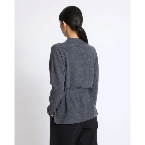 Yves Salomon Merino Knit Polo Shirt in Blue Grey | Sweaters | Luxury Shoes 