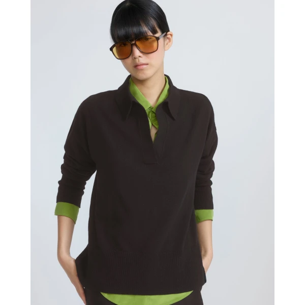 Yves Salomon Merino Knit Polo Shirt in Brown | Sweaters | Luxury Shoes 