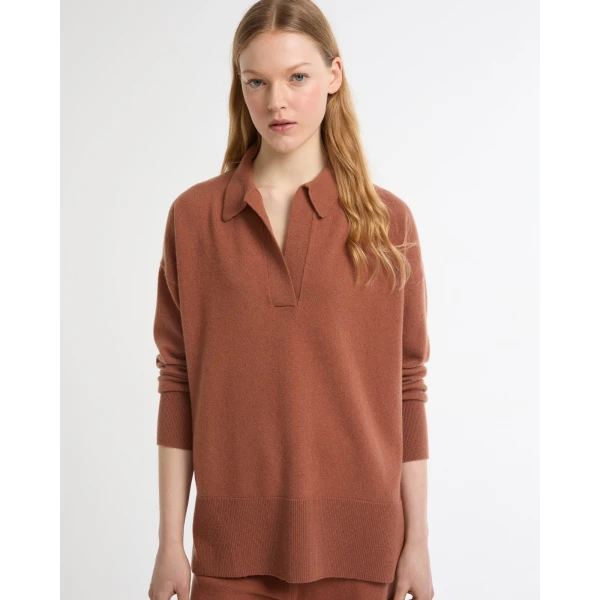 Yves Salomon Merino Knit Polo Shirt in Brown | Sweaters | Luxury Shoes 