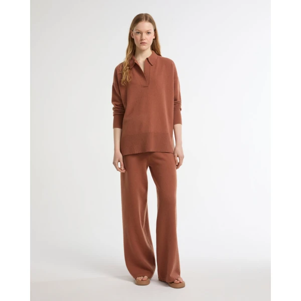 Yves Salomon Merino Knit Polo Shirt in Brown | Sweaters | Luxury Shoes 