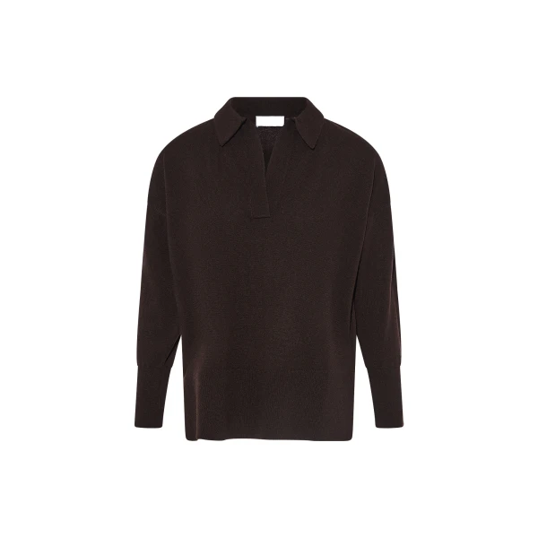 Merino Knit Polo Shirt in Brown