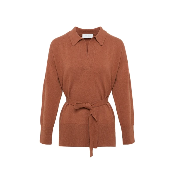 Merino Knit Polo Shirt in Brown