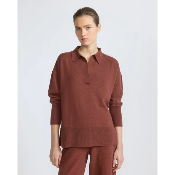 Yves Salomon Merino Knit Polo Shirt in Rust Brown | Sweaters | Luxury Shoes 