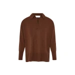 Yves Salomon Merino Knit Polo Shirt in Rust Brown | Women | Luxury Shoes 