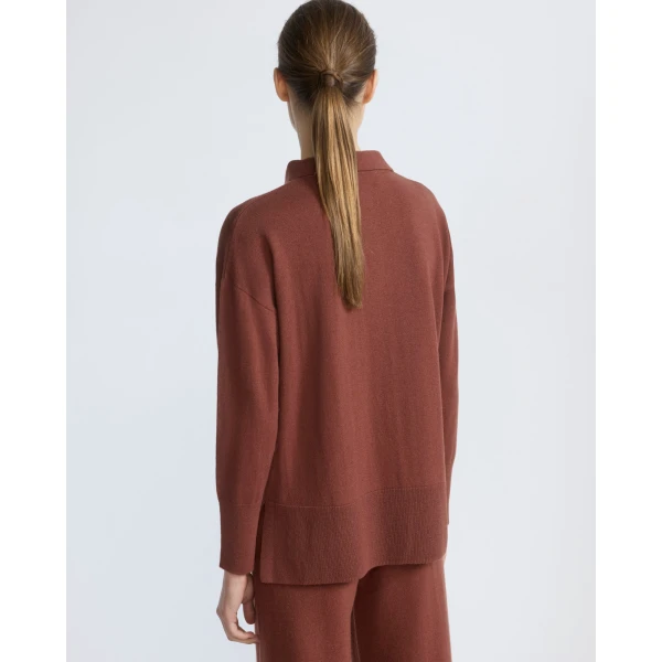 Yves Salomon Merino Knit Polo Shirt in Rust Brown | Sweaters | Luxury Shoes 