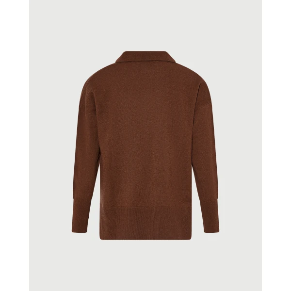 Yves Salomon Merino Knit Polo Shirt in Rust Brown | Sweaters | Luxury Shoes 