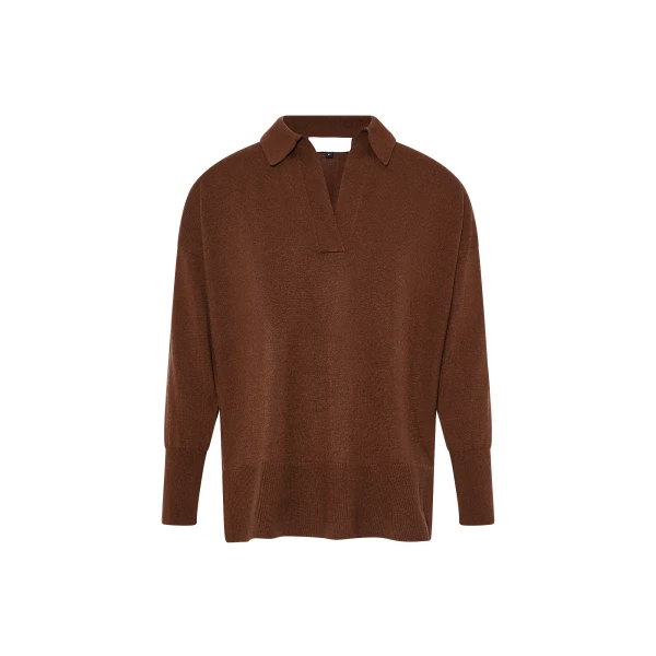 Yves Salomon Merino Knit Polo Shirt in Rust Brown | Women | Luxury Shoes 