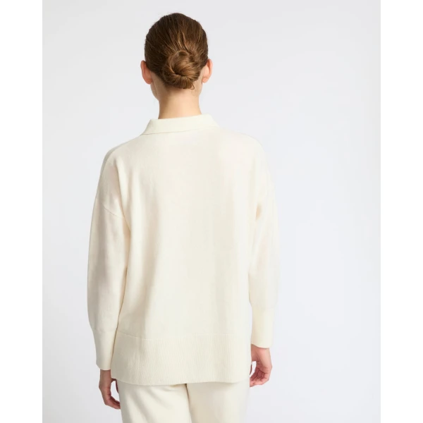 Yves Salomon Merino Knit Polo Shirt in White | Sweaters | Luxury Shoes 