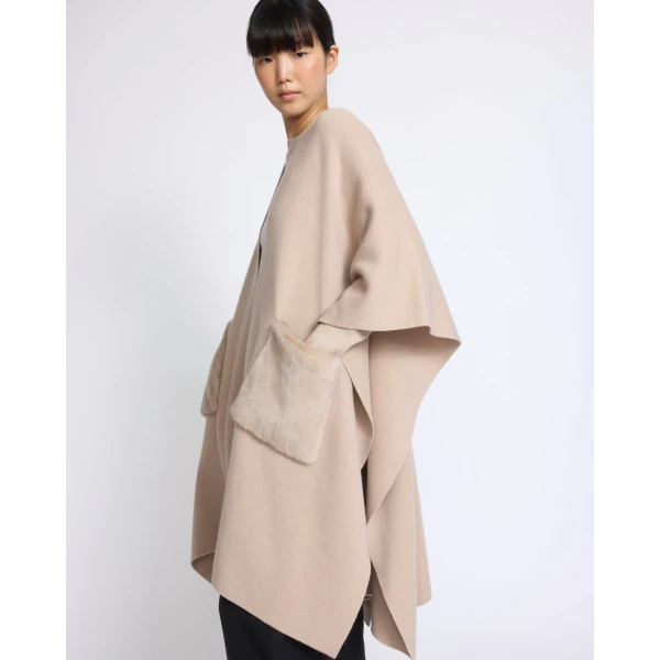 Yves Salomon Merino Knit Poncho with Mink Fur Pockets in Beige | Coats | Luxury Shoes 