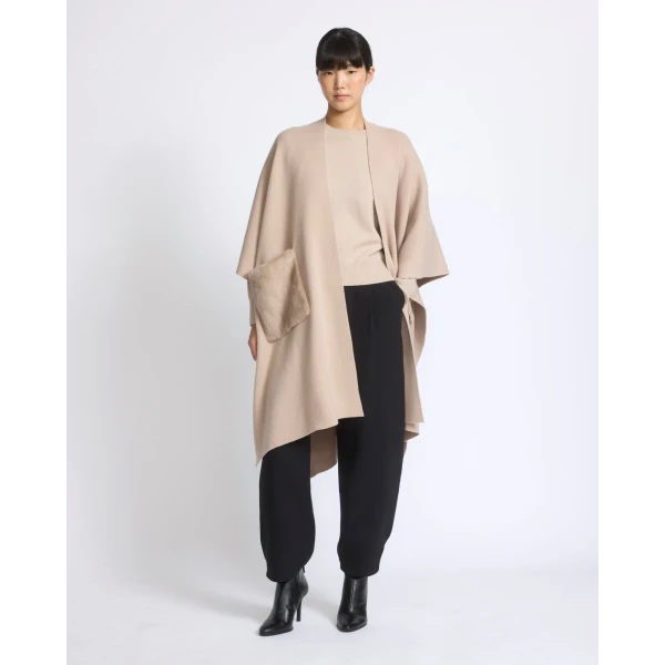 Yves Salomon Merino Knit Poncho with Mink Fur Pockets in Beige | Coats | Luxury Shoes 