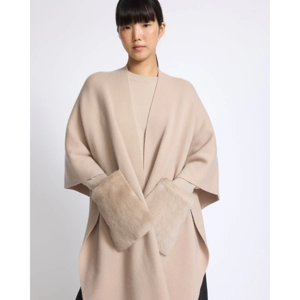 Yves Salomon Merino Knit Poncho with Mink Fur Pockets in Beige | Coats | Luxury Shoes 