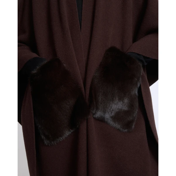 Yves Salomon Merino Knit Poncho with Mink Fur Pockets in Brown | Coats | Luxury Shoes 