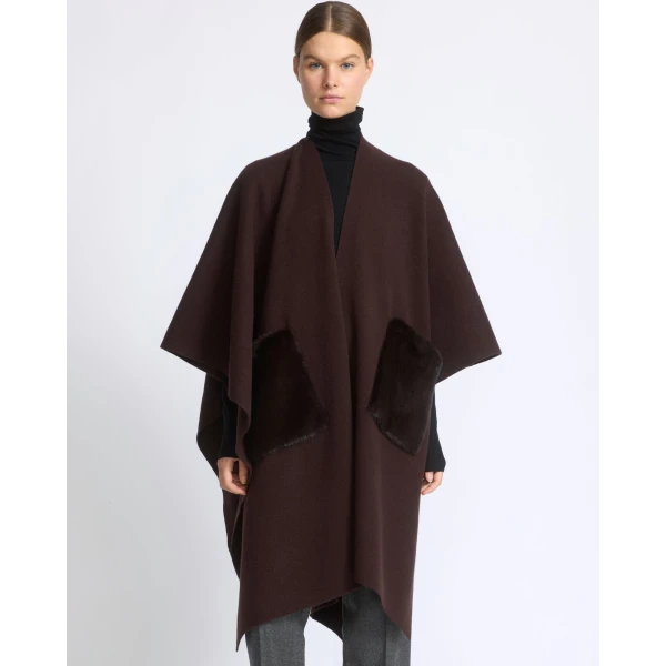 Yves Salomon Merino Knit Poncho with Mink Fur Pockets in Brown | Coats | Luxury Shoes 