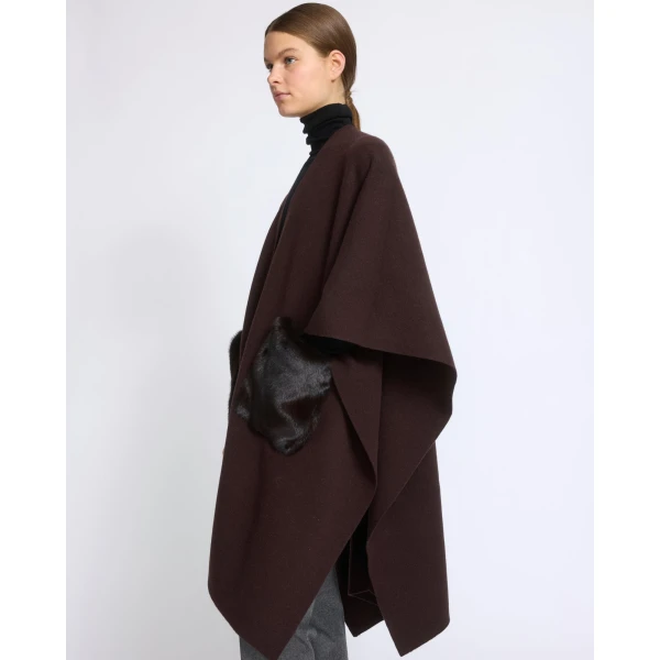 Yves Salomon Merino Knit Poncho with Mink Fur Pockets in Brown | Coats | Luxury Shoes 
