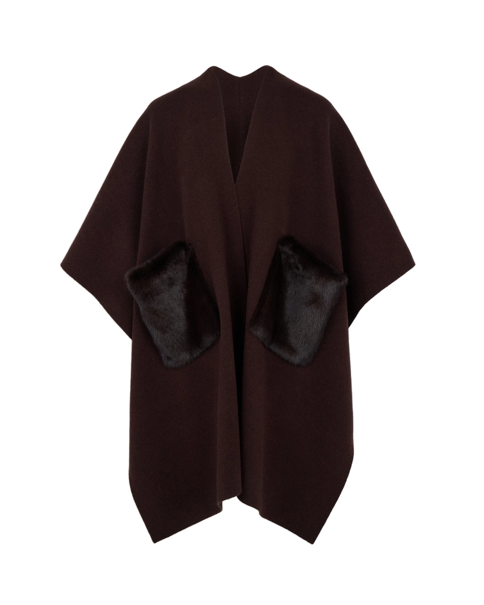 Yves Salomon Merino Knit Poncho with Mink Fur Pockets in Brown Yves Salomon Merino Knit Poncho with Mink Fur Pockets in Brown | Coats | Luxury Shoes