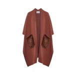 Yves Salomon Merino Knit Poncho with Mink Fur Pockets in Rust Brown | Coats | Luxury Shoes 