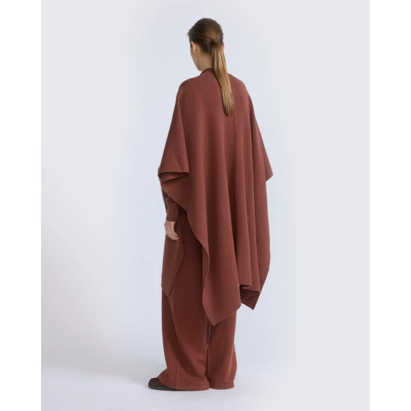 Yves Salomon Merino Knit Poncho with Mink Fur Pockets in Rust Brown | Coats | Luxury Shoes 