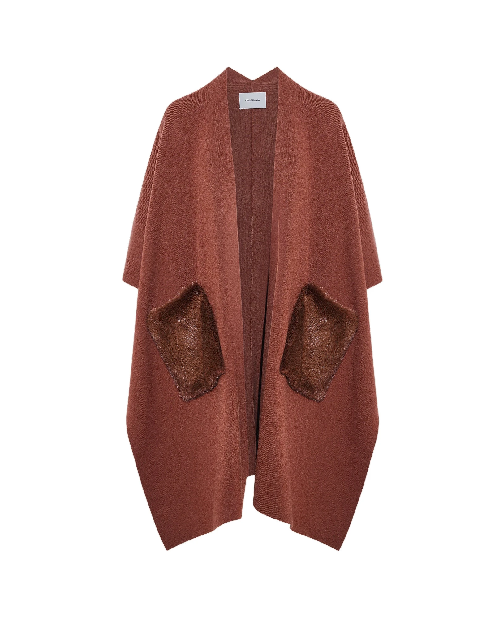 Yves Salomon Merino Knit Poncho with Mink Fur Pockets in Rust Brown Yves Salomon Merino Knit Poncho with Mink Fur Pockets in Rust Brown | Coats | Luxury Shoes