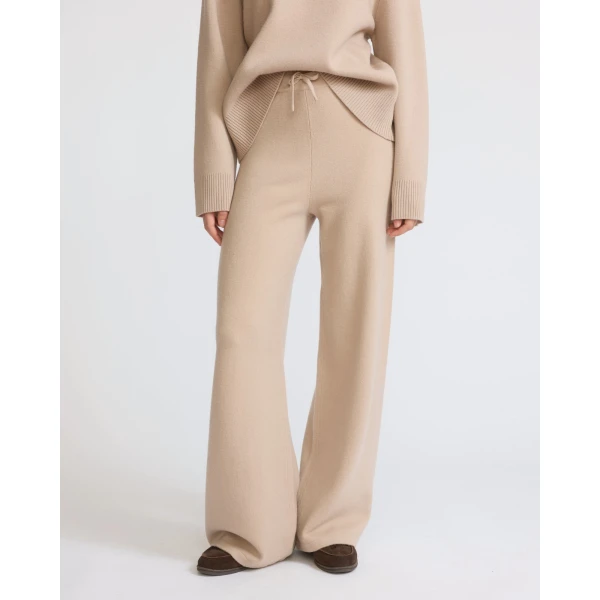 Yves Salomon Merino Knit Wide Leg Trousers in Beige | Wide leg pants | Luxury Shoes 
