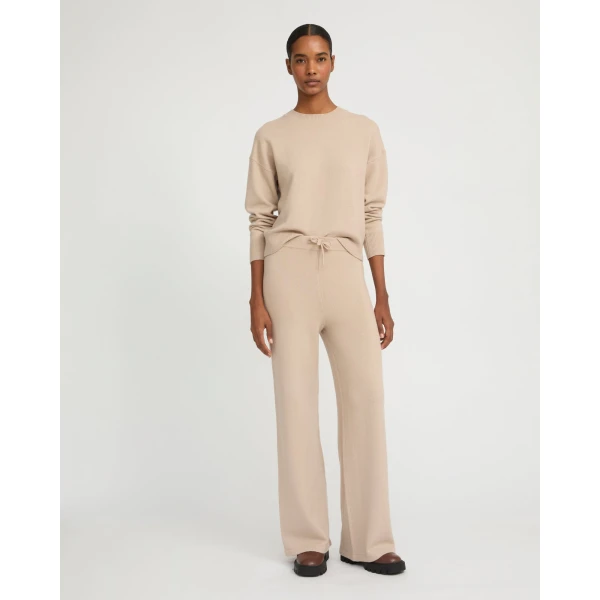 Yves Salomon Merino Knit Wide Leg Trousers in Beige | Wide leg pants | Luxury Shoes 