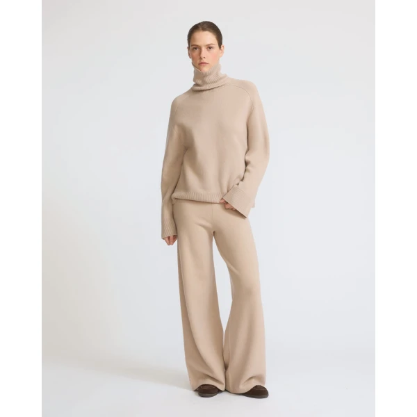 Yves Salomon Merino Knit Wide Leg Trousers in Beige | Wide leg pants | Luxury Shoes 
