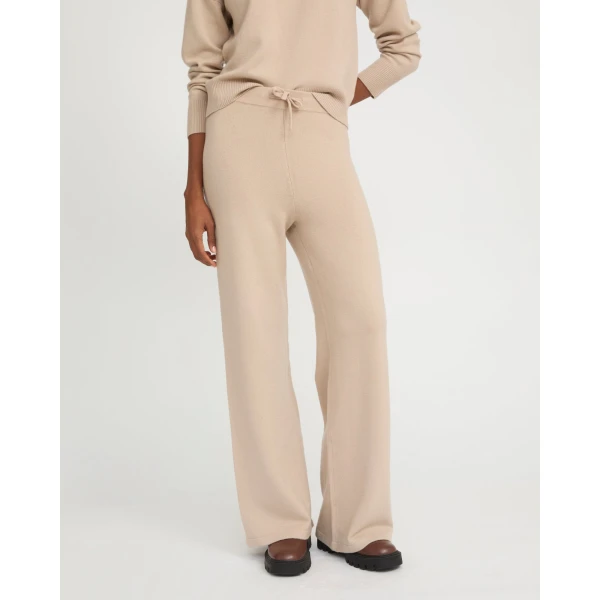 Yves Salomon Merino Knit Wide Leg Trousers in Beige | Wide leg pants | Luxury Shoes 