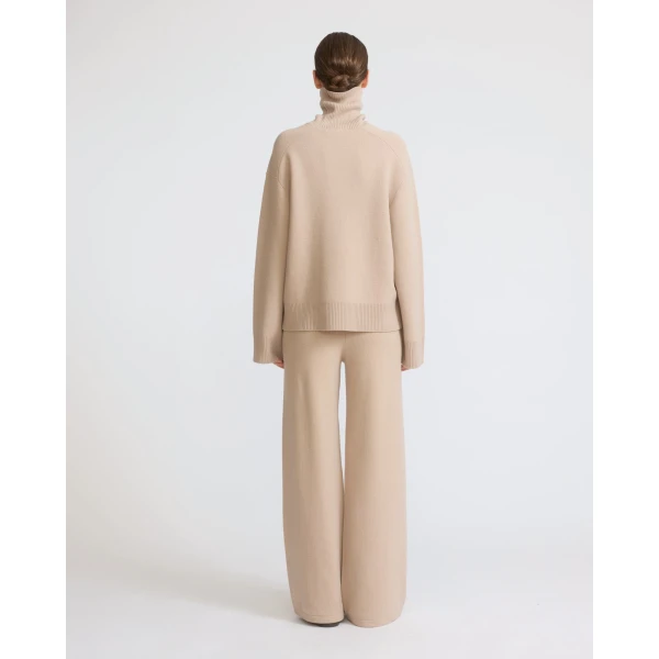 Yves Salomon Merino Knit Wide Leg Trousers in Beige | Wide leg pants | Luxury Shoes 