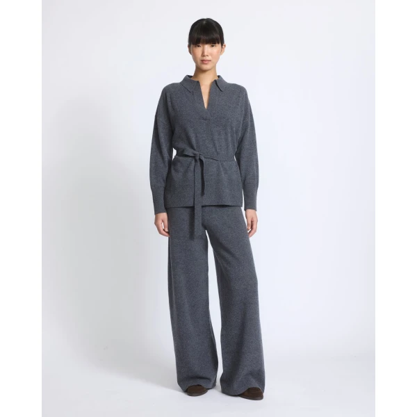 Yves Salomon Merino Knit Wide Leg Trousers in Blue Grey | Wide leg pants | Luxury Shoes 