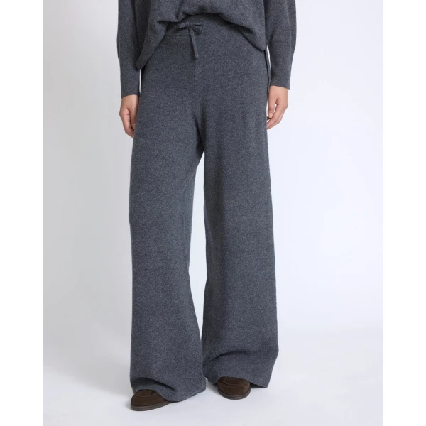 Yves Salomon Merino Knit Wide Leg Trousers in Blue Grey | Wide leg pants | Luxury Shoes 