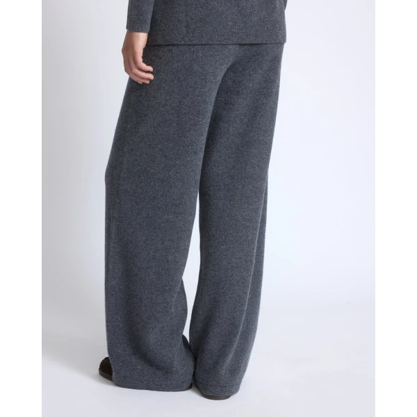 Yves Salomon Merino Knit Wide Leg Trousers in Blue Grey | Wide leg pants | Luxury Shoes 
