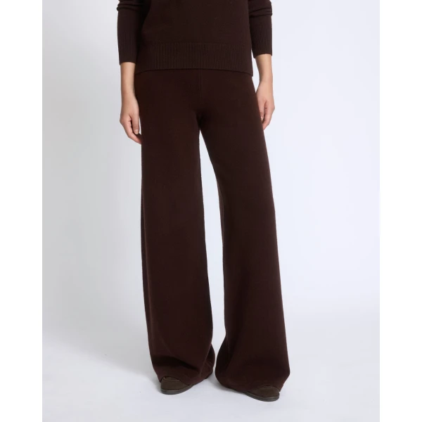 Yves Salomon Merino Knit Wide Leg Trousers in Brown | Wide leg pants | Luxury Shoes 