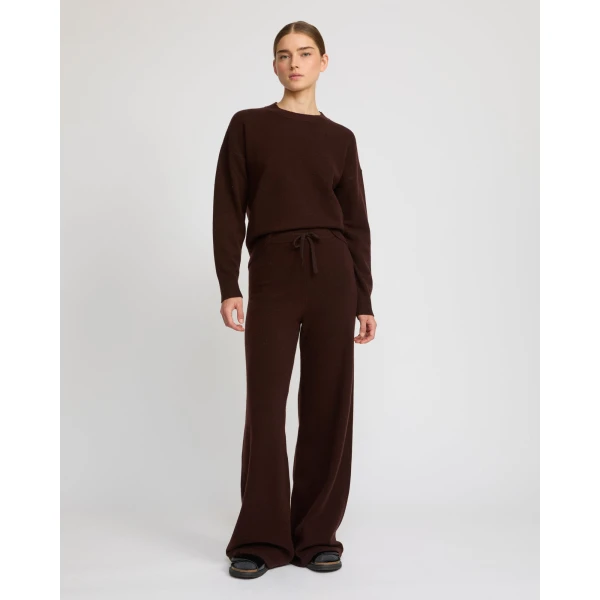 Yves Salomon Merino Knit Wide Leg Trousers in Brown | Wide leg pants | Luxury Shoes 