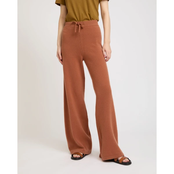 Yves Salomon Merino Knit Wide Leg Trousers in Brown | Wide leg pants | Luxury Shoes 