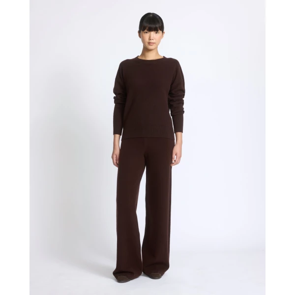 Yves Salomon Merino Knit Wide Leg Trousers in Brown | Wide leg pants | Luxury Shoes 