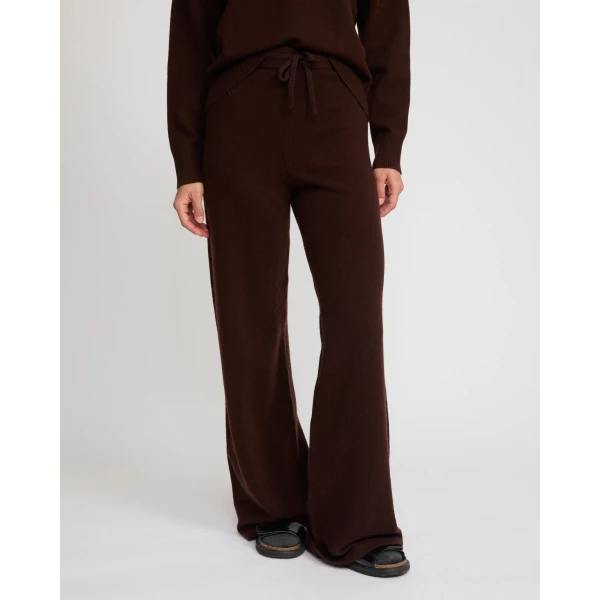Yves Salomon Merino Knit Wide Leg Trousers in Brown | Wide leg pants | Luxury Shoes 