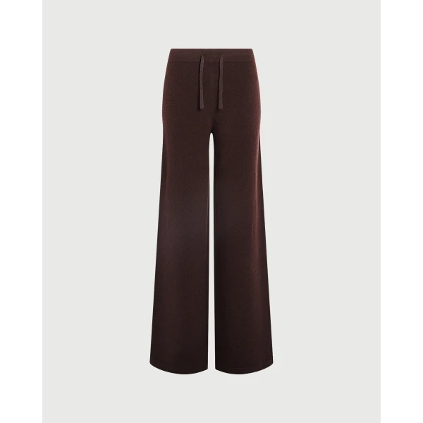 Yves Salomon Merino Knit Wide Leg Trousers in Brown | Wide leg pants | Luxury Shoes 